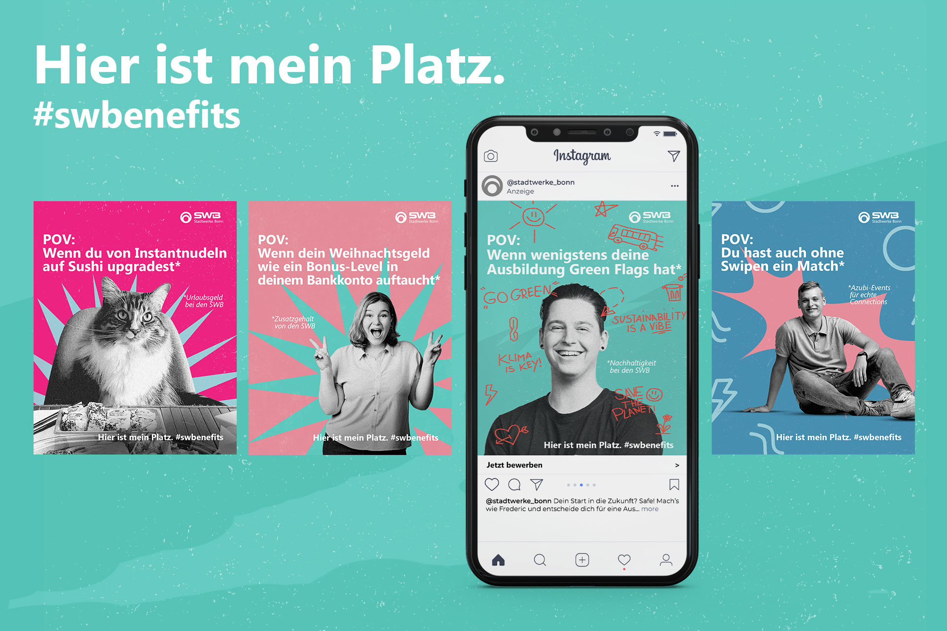 Hier sind die verschiedenen Social ADs von unserer Kampagne zum Recruiting neuer Auszubildenden für die SWB zu sehen. Hier sind die verschiedenen Social ADs von unserer Kampagne zum Recruiting neuer Auszubildenden für die SWB zu sehen.
